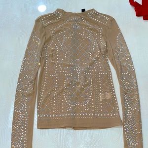 Windsor jewel mesh long sleeve nude top size L